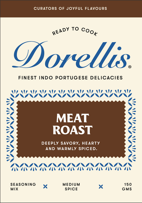 Indulge in the hearty, savory taste of Dorellis Meat Roast. This medium-spiced seasoning mix blends garlic, ginger, and warm spices to create a deeply flavorful, tender roast. Perfect for beef, pork, or chicken, it delivers a rich Indo-Portuguese dish with a thick, aromatic gravy—ideal for family meals or festive occasions. Indulge in the hearty, savory taste of Dorellis Meat Roast. This medium-spiced seasoning mix blends garlic, ginger, and warm spices to create a deeply flavorful, tender roast. Perfect for beef, pork, or chicken, it delivers a rich Indo-Portuguese dish with a thick, aromatic gravy—ideal for family meals or festive occasions.