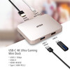 USB-C 4K Ultra Mini Dock with Power Pass-through (60 watts), Connectors: 1xUSB-C DC-in, 1xUSB-C, 1xUSB 2.0 Type A, 1xUSB 3.2 Gen 1 Type A, 1xHDMI