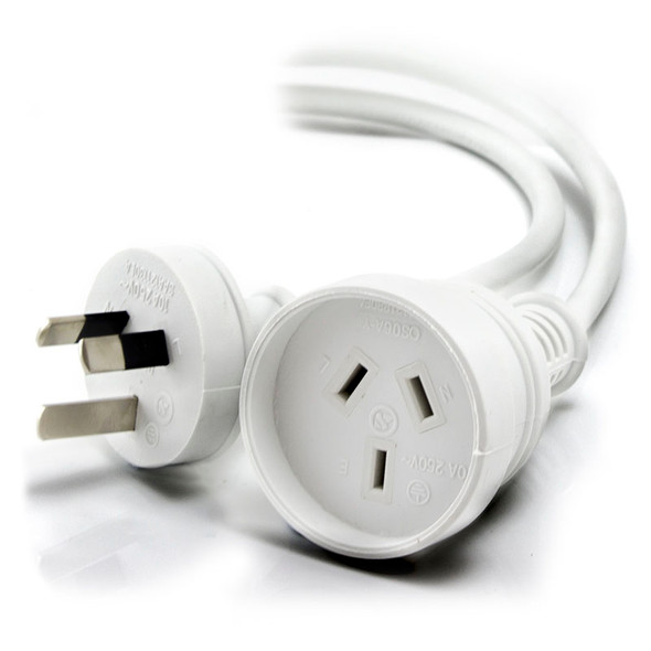 ALOGIC 2m Aus 3 Pin Mains Power Extension Cable WHITE  - Male to Female - MOQ:9