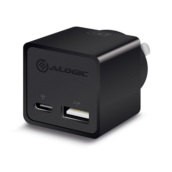 ALOGIC 2 Port Combo USB-C & USB-A Mini Wall Charger - 3.4A + 2A - 17W ¬†- BLACK - MOQ:2
