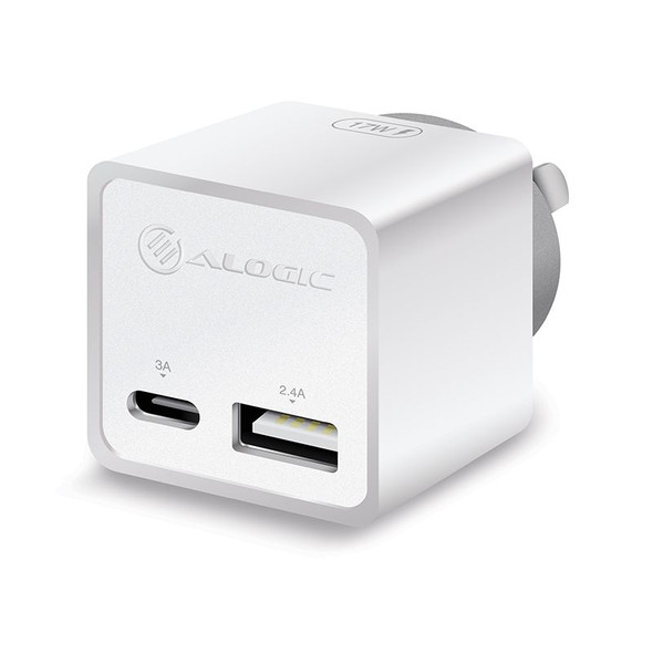 ALOGIC 2 Port Combo USB-C & USB-A Mini Wall Charger - 3A + 2.4A - 17W ¬†- WHITE - MOQ:2