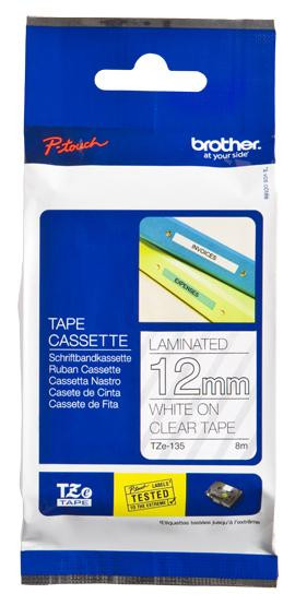 12MM WHITE ON CLEAR TZ TAPE