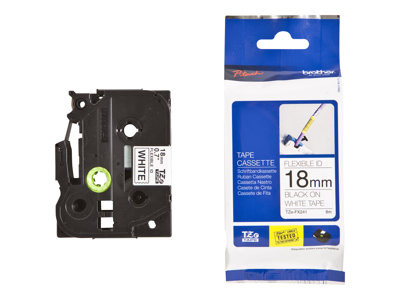 18MM BLACK ON WHITE FLEXIBLE TZE TAPE