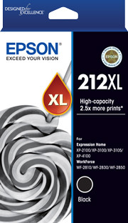 212XL High Yield Black Ink - XP-4100, XP-3105, XP-3100, XP-2100, WF-2850, WF-2830, WF-2810