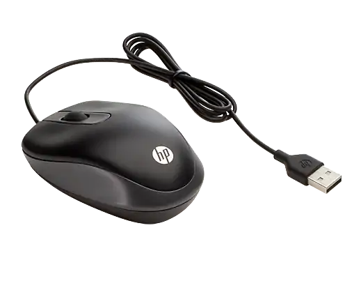 HP Travel Mouse - USB - Optical - 2 Button(s) - Black - Cable - 1000 dpi - Scroll Wheel - Symmetrical
