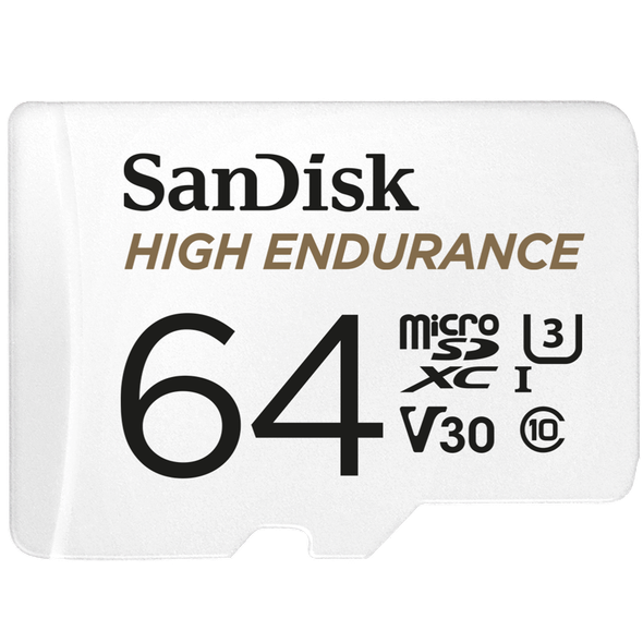 SanDisk High Endurance microSDXC Card, SQQNR 64G, UHS I, C10, U3, V30, 100MB/s R, 40MB/s W, SD adaptor, 2Y