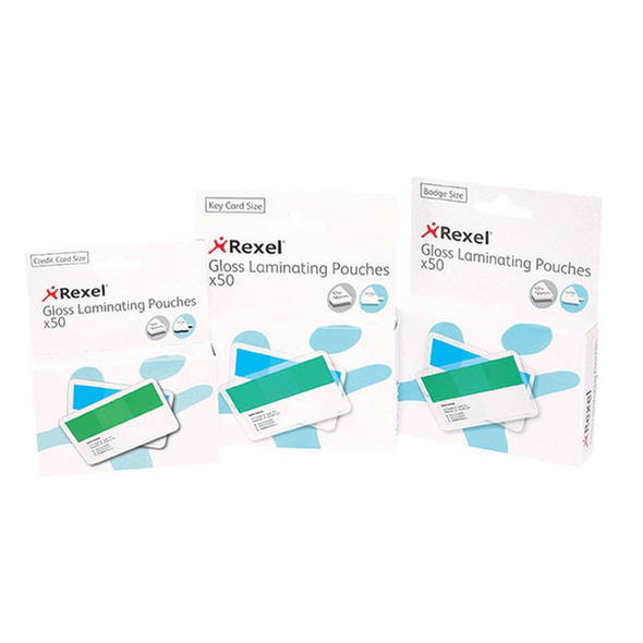 REXEL LAMINATING POUCH 63X98MM 180 MICRON PK50