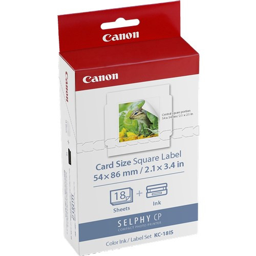 Canon KC18IS Colour Ink/Square Label Set Kit, 5x5cm, 18sheets 