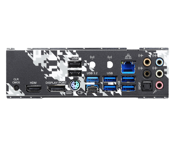 AMD B550; 4 DDR4; PCIe 4.0 x16, PCIe 3.0 x16, PCIe 3.0 x1, M.2 WiFi Key E; 6 SATA3, Hyper M.2 (PCIe), M.2 (PCIe); 10 USB 3.2; Graphics: HDMI, DP