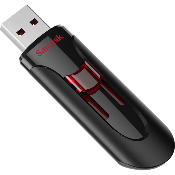 SanDisk Cruzer Glide 3.0 USB Flash Drive, CZ600 256GB, USB3.0, Black with red slider, retractable design, 5Y