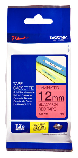 Brother TZe431 12mm Black on Red Labelling Tape