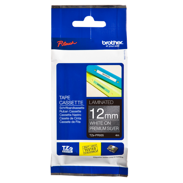 TZE tapes-12mm WHITE ON PREMIUM SILVER