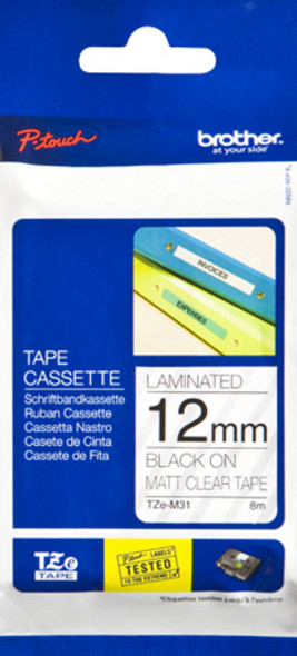 Brother TZeM31 12mm  Black on Clear Matt Labelling tape TZe