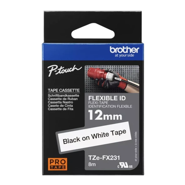 Brother TZe-FX231 Flexible ID Tape 12mm Black on White
