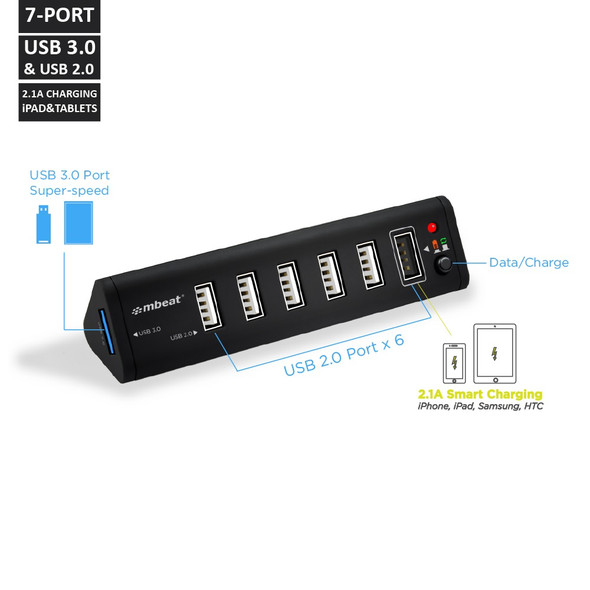 mbeat® 7-Port USB 3.0 & USB 2.0 Hub with 2.1A Smart Charging Function
