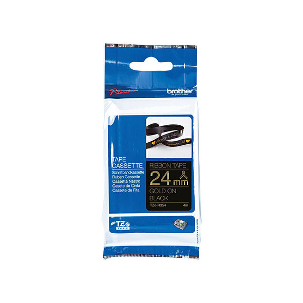Brother TZeR354 Labelling  Gold on Black Ribbon Tape