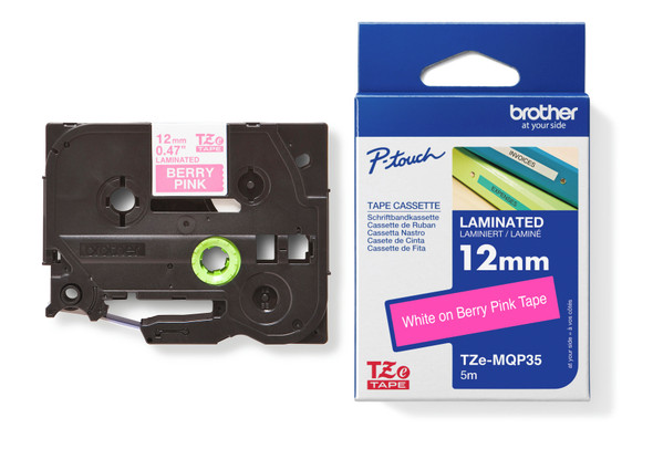 Brother TZeMQP35 Label Tape 12MM White on Rasberry