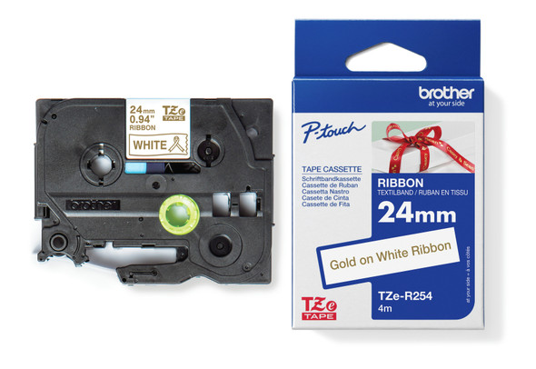 Brother TZeR254 Labelling Tape 24MM Gold on White Tape