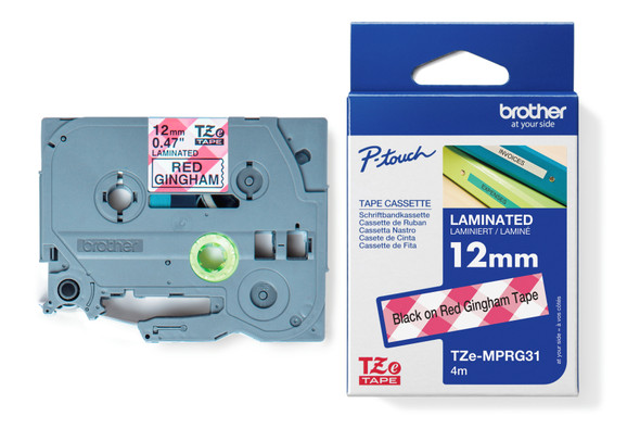 Brother TZeMPRG31 Label Tape 12MM Black on Red Gingham Tape