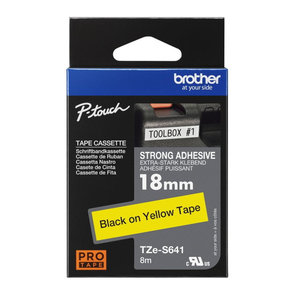 Brother TZeS641 Labelling Tape Black on Yellow 18mm Strong Adhesive 8M