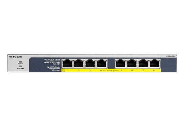NETGEAR (GS108PP) 8-PORT UNMANAGED SWITCH, POE+(8) 123W, LIFE WTY