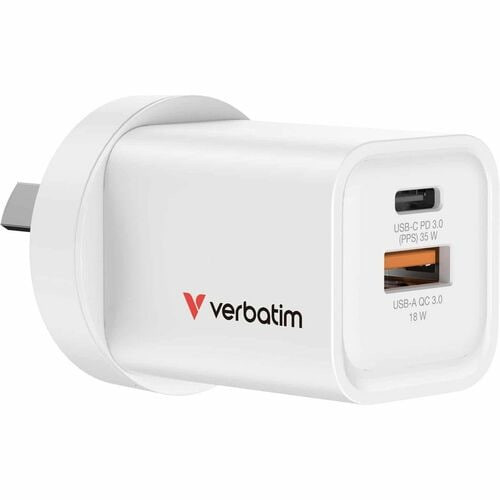 Verbatim 35 W AC Adapter - Universal Adapter - 1 USB - 1 USB Type-C - For Tablet PC, Smartphone, Gaming Console, Notebook  White
