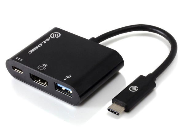 ALOGIC 10cm USB-C MultiPort Adapter with HDMI/USB 3.0/USB-C with Power Delivery (60W) - Black - MOQ:2