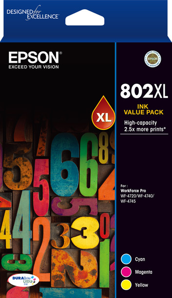 Epson 802XL 3x colour Ink Pack - WF-4720, WF-4740, WF-4745