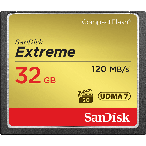 SanDisk Extreme CF, CFXSB 32GB, VPG20, UDMA 7, 120MB/s R, 85MB/s W, 4x6, Lifetime Limited