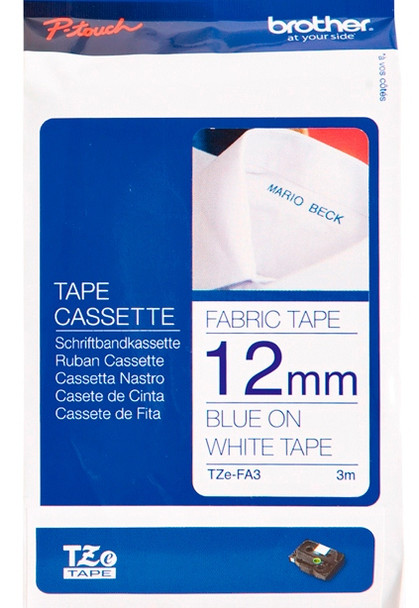 12MM BLUE ON WHITE FABRIC TZ TAPE