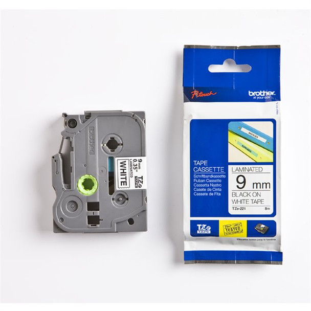 Brother TZ-221 P-touch Tape 3/8 In X 26 Ft Black On White