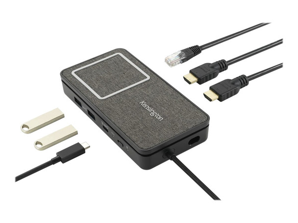 Kensington SD1700P USB-C Dual 4K Portable Mobile Dock with Qi Charging - 100W Power Pass Through