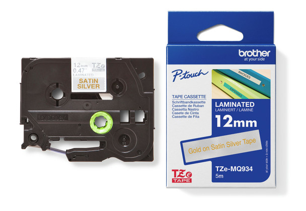 Brother TZeMQ934 Label Tape 12MM Gold on Satin Silver