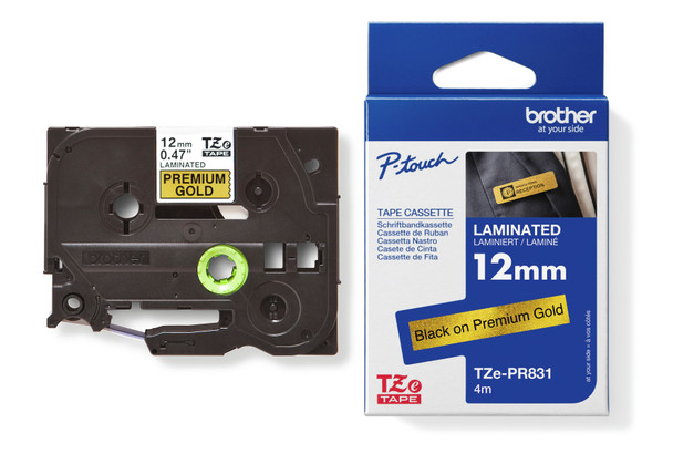 Brother TZePR831 Label Tape 12MM Black on Premium Gold Tape
