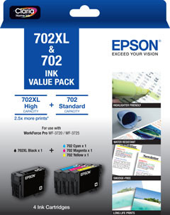 Epson 702XL Black + 702 Std Colour (C, M, Y) - Ink Cartridge Value Pack