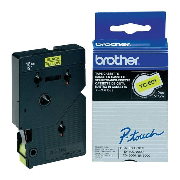 Brother TC-601 Tape Cartridge – Black on Yellow