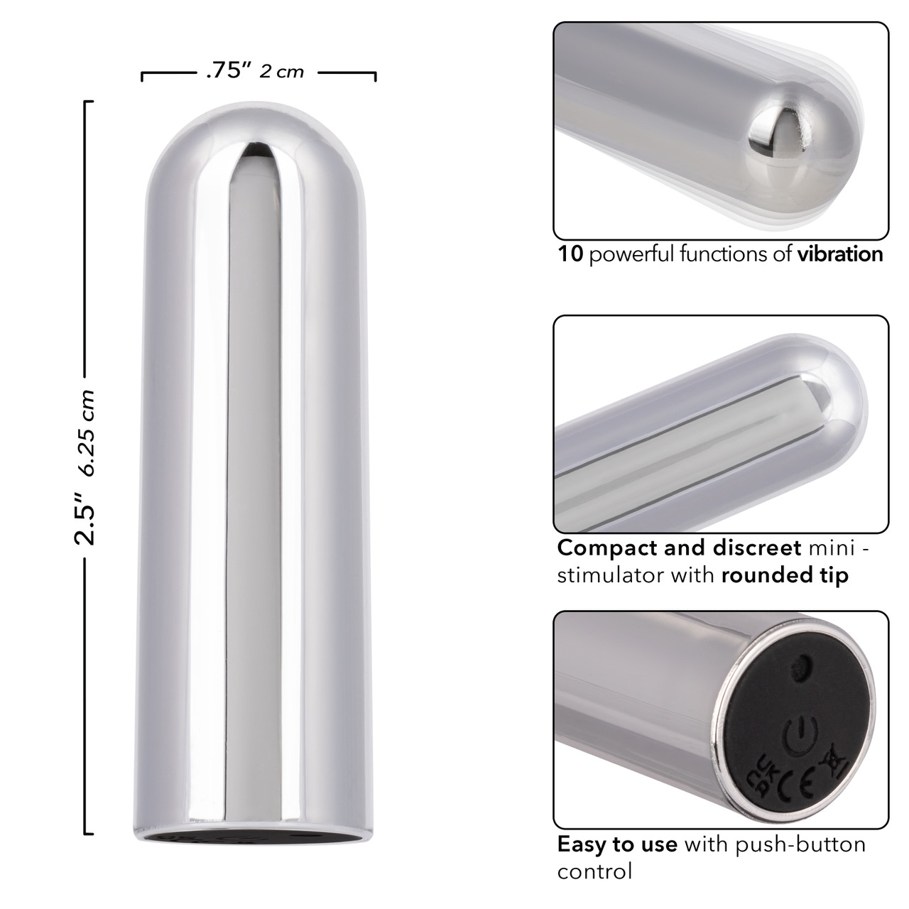 SE-0062-10-2 Turbo Buzz Rounded Mini Bullet - Silver
