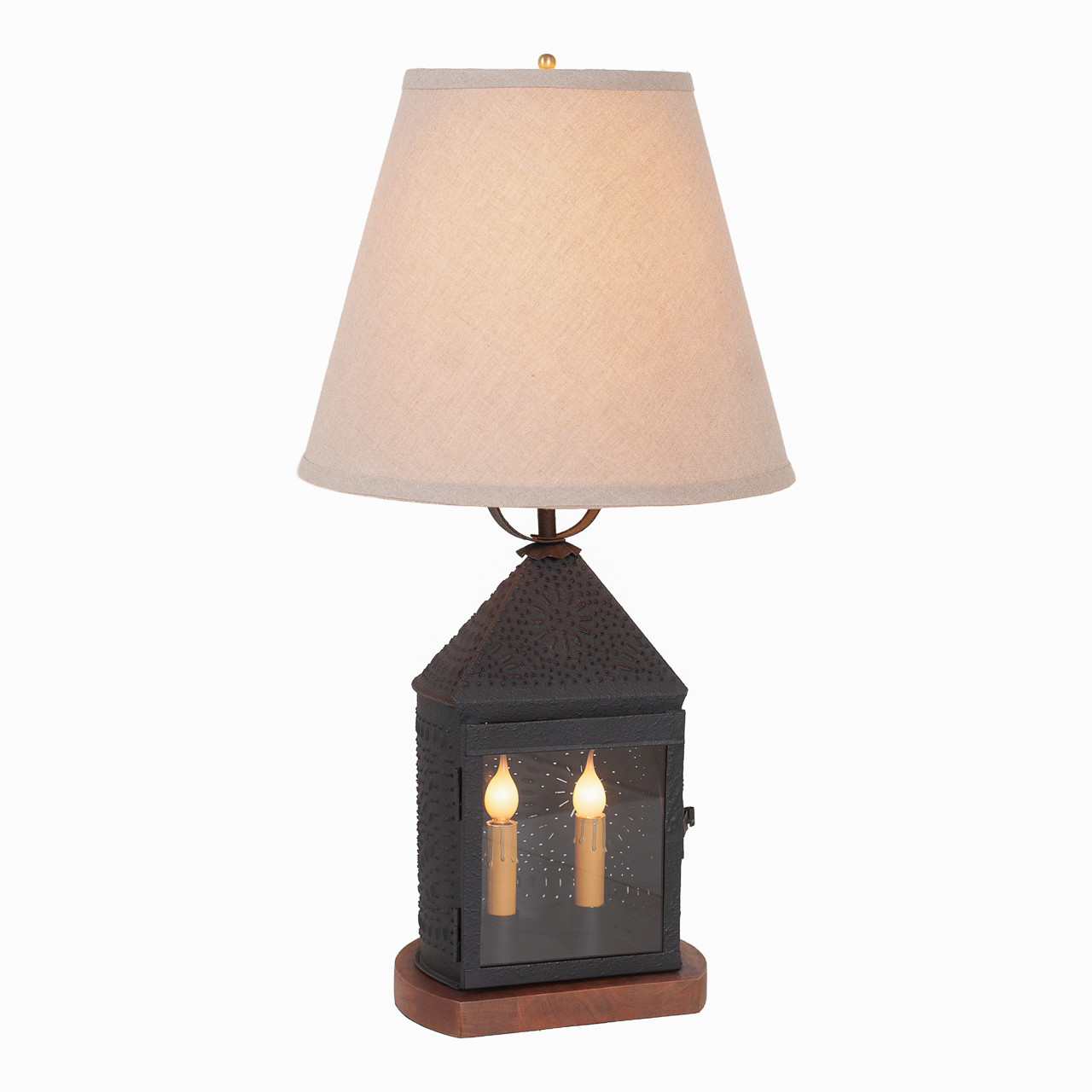 Harbor Lamp in Textured Black with Linen Empire Shade - Irvin's