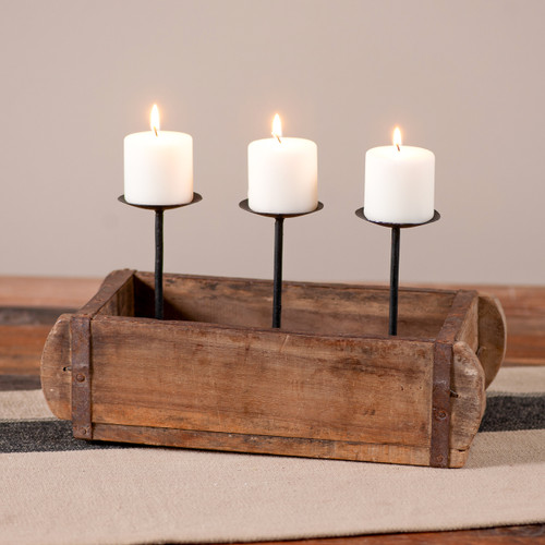 Vintage Wooden Brick Mold with Raised Candle Holders