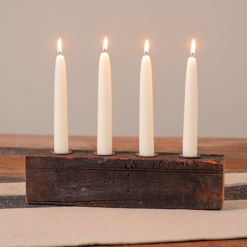 Vintage Wood Block Four Candle Holder