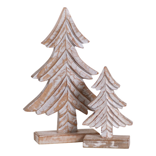 Rustic Carved Wooden Christmas Tree Set
