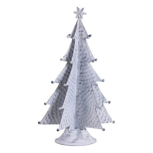 18-Inch Primitive Tin Christmas Tree in Rustic White Wash