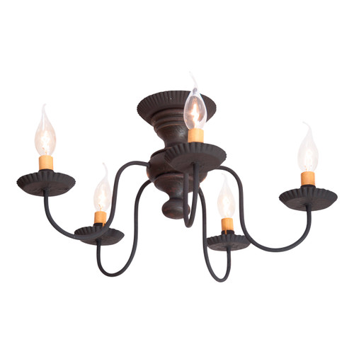 5-Light Thorndale Semi-Flush Mount Wood Ceiling Light in Americana Finishes