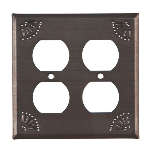 Double Outlet Cover with Chisel in Blackened Tin