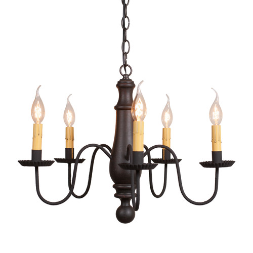 5-Arm Medium Norfolk Wood Chandelier in Americana Black