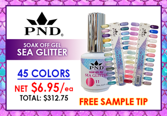 Sea Glitter Soak Off Gel .5 oz - Complete Set - 45 Colors (SG01-SG45) GET FREE SAMPLE TIP