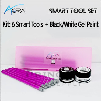 Aora Smart Tool Set, 6 Designs with Black & White Gel Paint