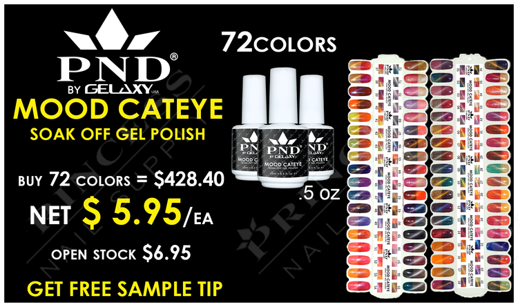 Mood Cateye Gel Polish .5 oz - Complete Set - 72 Colors (#01-#72) - GET FREE 1 SAMPLE TIP SET