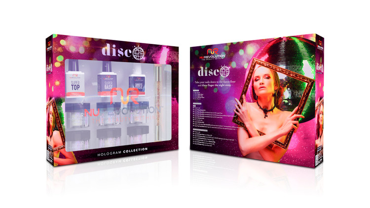 Nurevolution Disco Kit/ 6 Dip Colors, 1 Base & Top Coat, 1 Chrome Base
