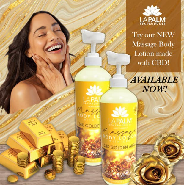 La Palm Massage Body Lotion Case with CBD 36oz - 24K Golden Aura